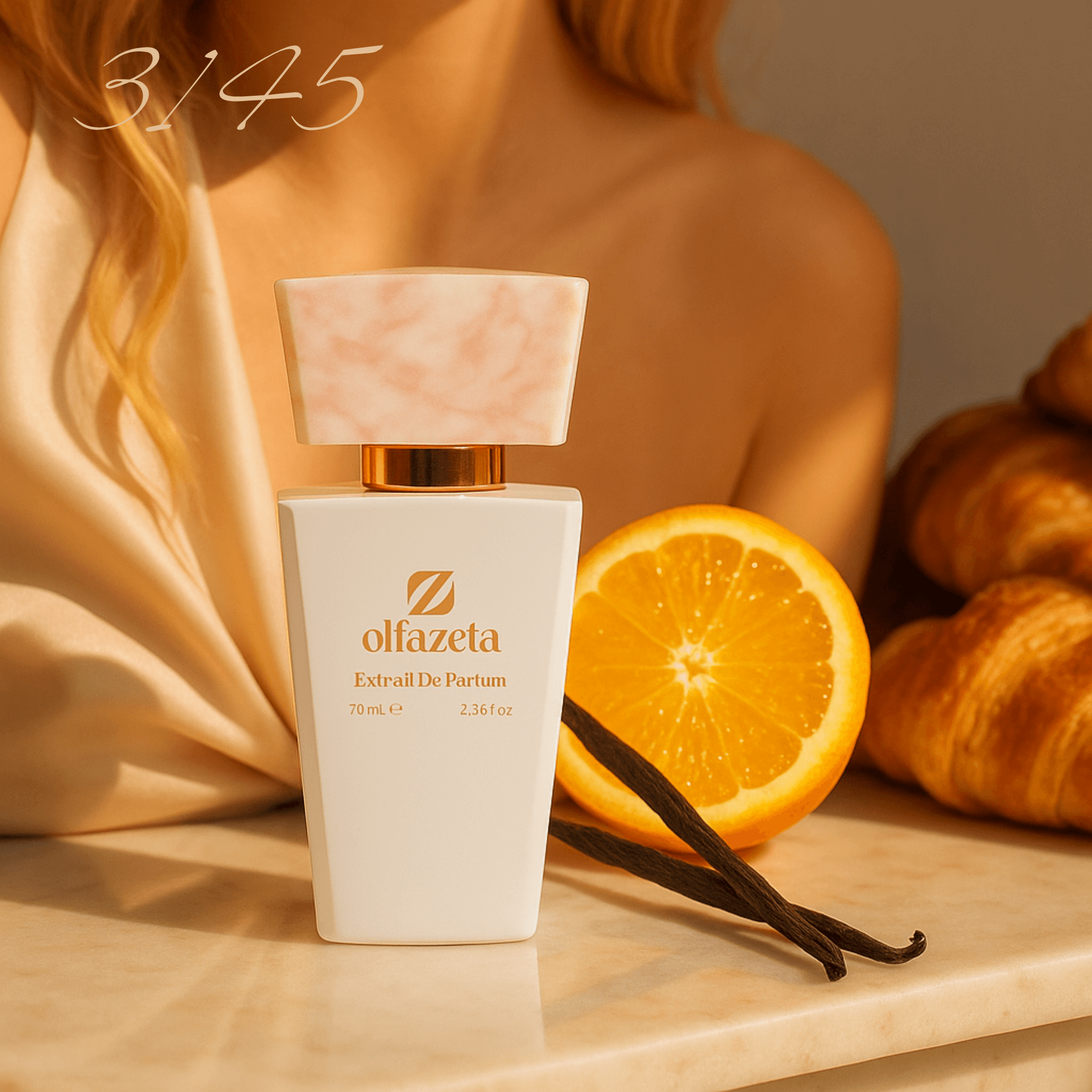 Chogan Damenduft Nr. 3145, 30ml in an elegant setting with an orange and croissant.